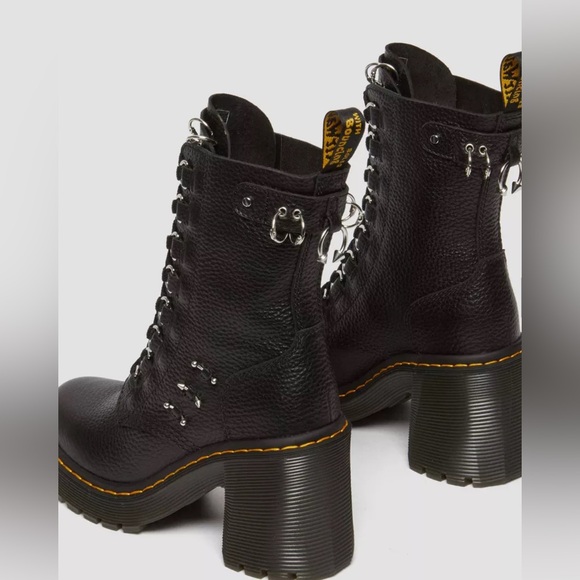 Sold out- DR. MARTENS CHESNEY PIERCING LEATHER FLARED HEEL LACE UP COMBAT BOOTS - Picture 4 of 5